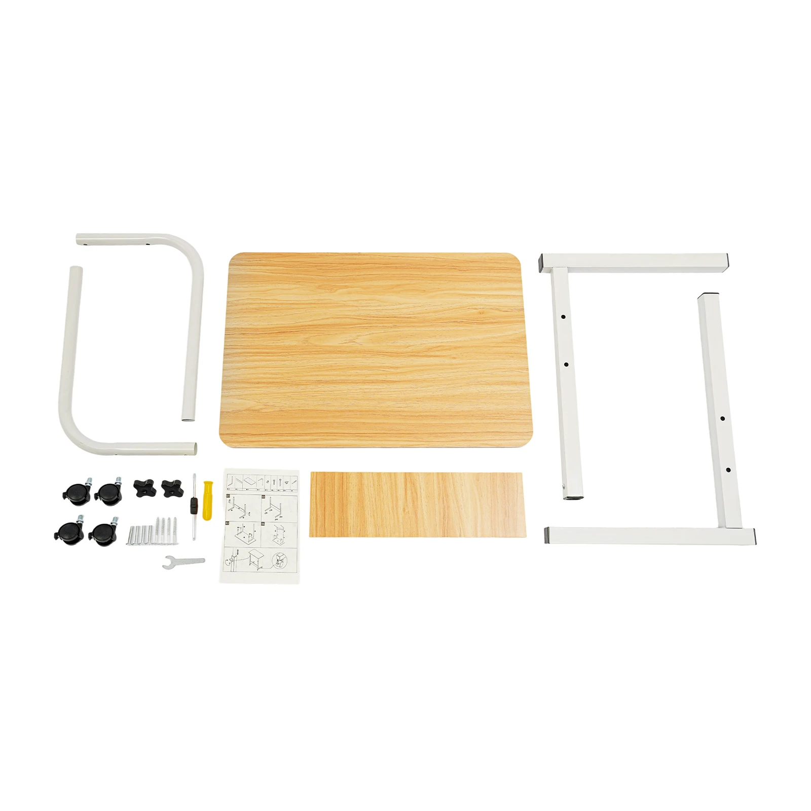 Adjustable Laptop Desk, Mobile Tabletop Stand with 4 Lockable Wheels, 15kg Load Rolling Study Table Computer Workstation