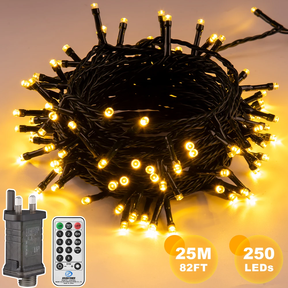 250LED 25M Christmas Fairy String Lights with Remote 8 Lighting Modes 4 Brightness 3 Timer Waterproof For Indoor Outdoor Holiday Decor