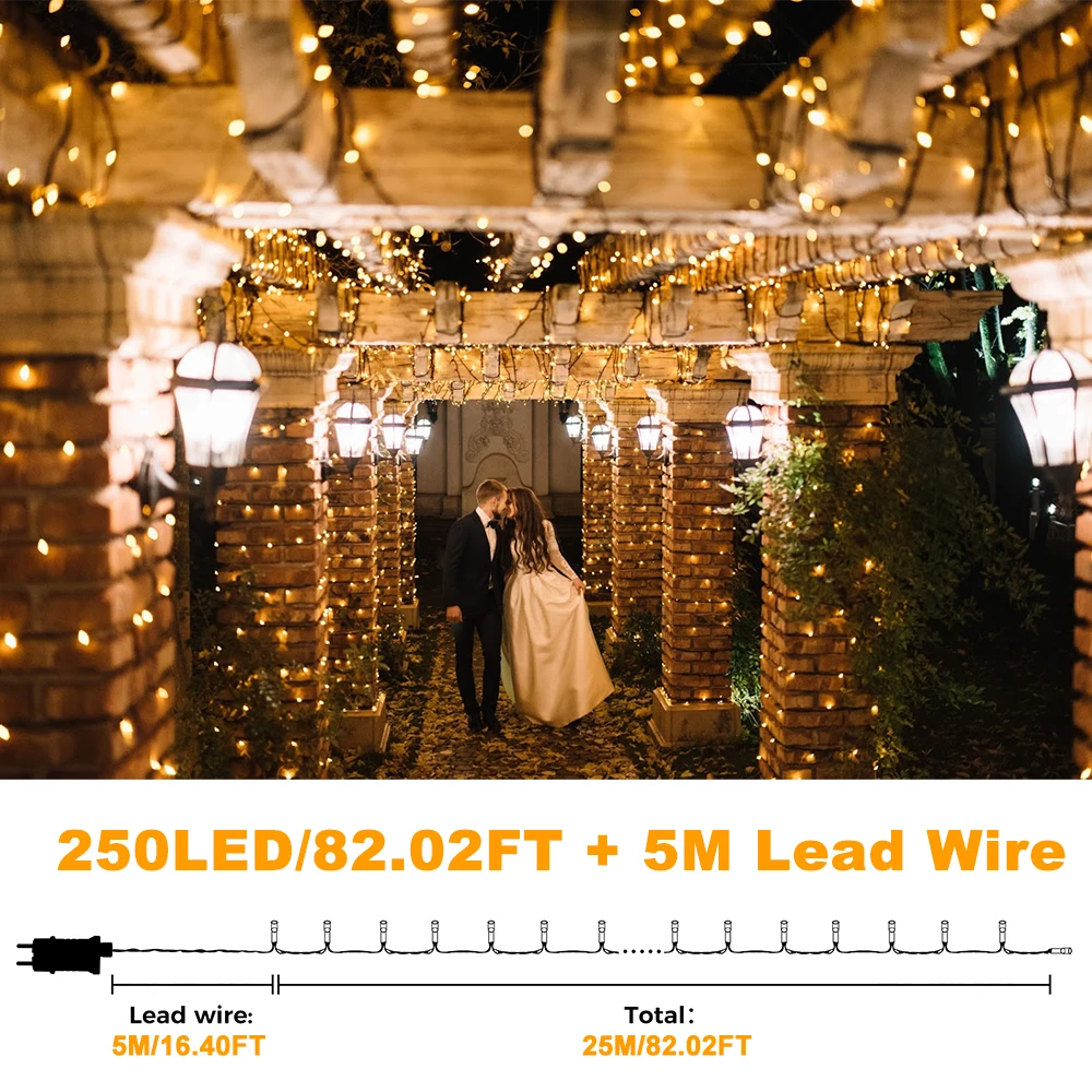 250LED 25M Christmas Fairy String Lights with Remote 8 Lighting Modes 4 Brightness 3 Timer Waterproof For Indoor Outdoor Holiday Decor
