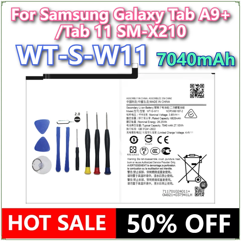 WT-S-W11 7040mAh Brand New Replacement Battery For Galaxy Tab A9+ /Tab 11 SM-X210 Tablet Batteries + Tools