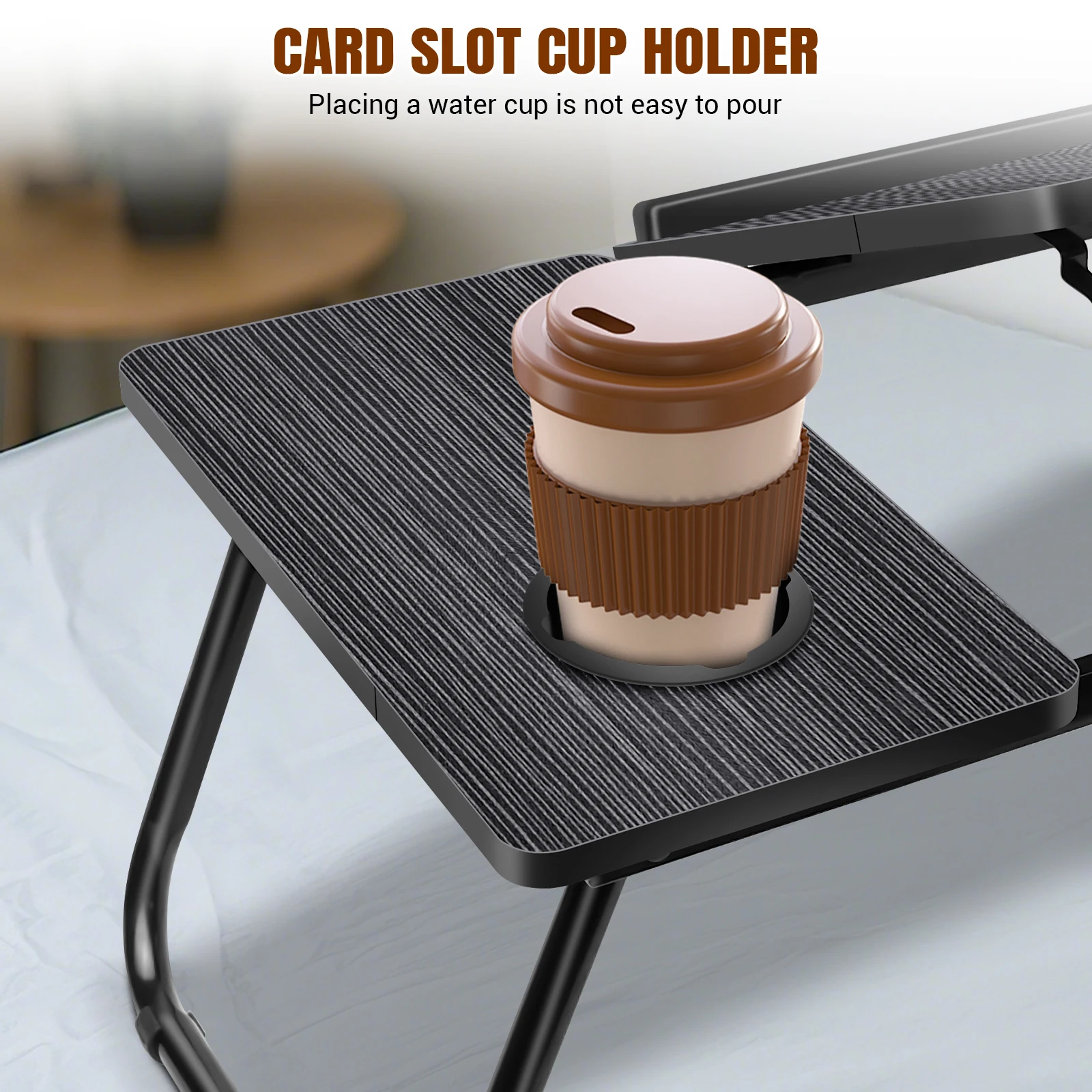 Foldable Laptop Desk Bed Table with Cup Slot & Adjustable Height Angle, Reading Holder Notebook Stand, 56x32.5cm