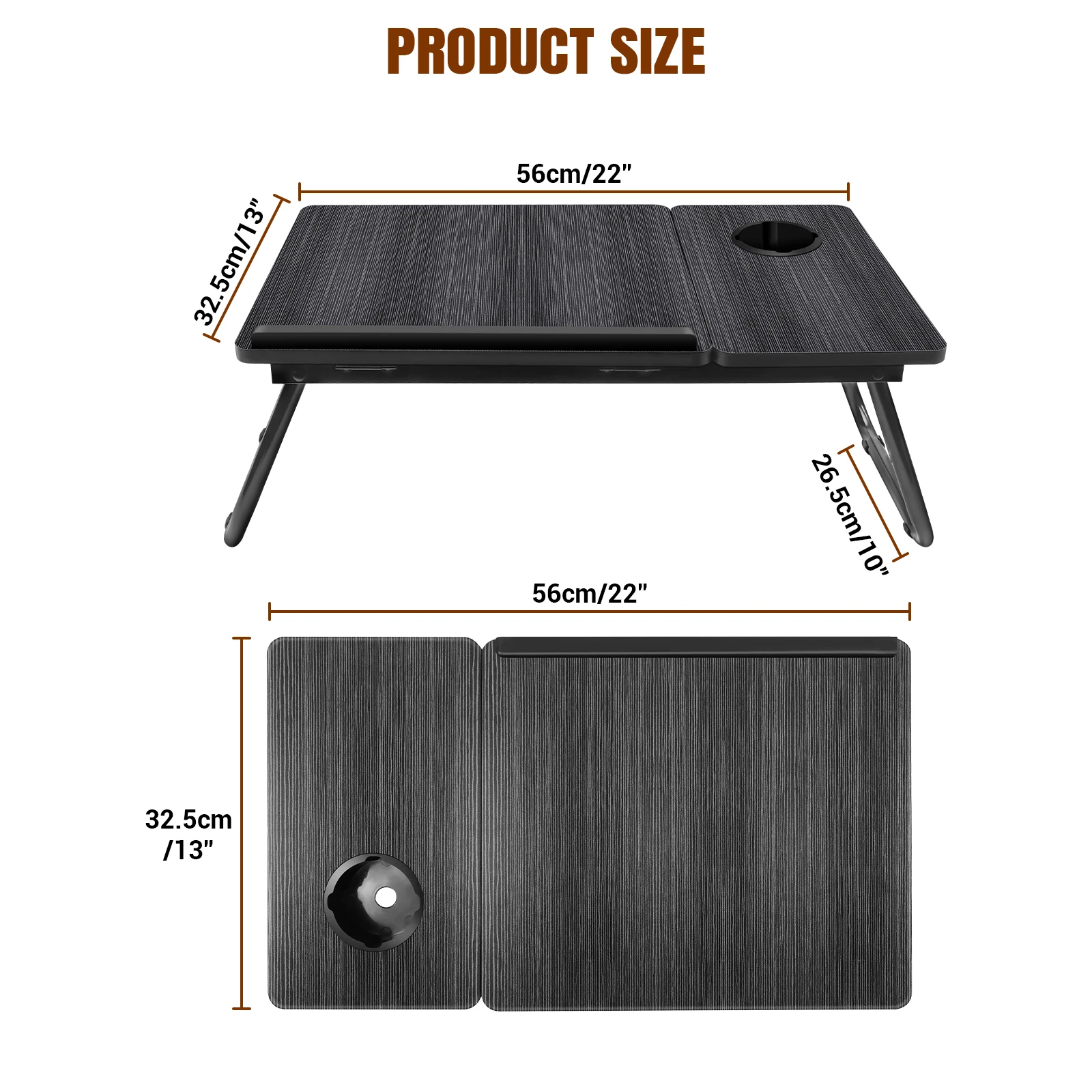 Foldable Laptop Desk Bed Table with Cup Slot & Adjustable Height Angle, Reading Holder Notebook Stand, 56x32.5cm