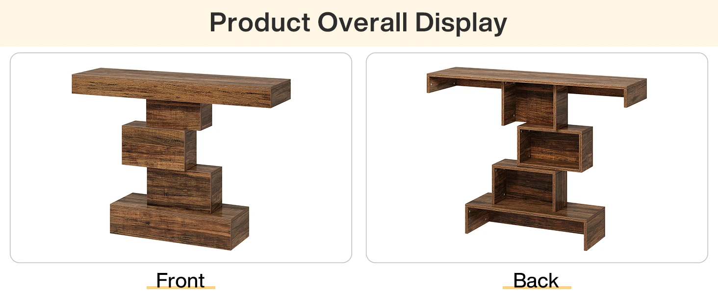 Tribesigns Rustic Console Table, 108cm Slim Wood Sofa Side Table Behind Couch with Space Saving Geometric Base, Entryway Hallway