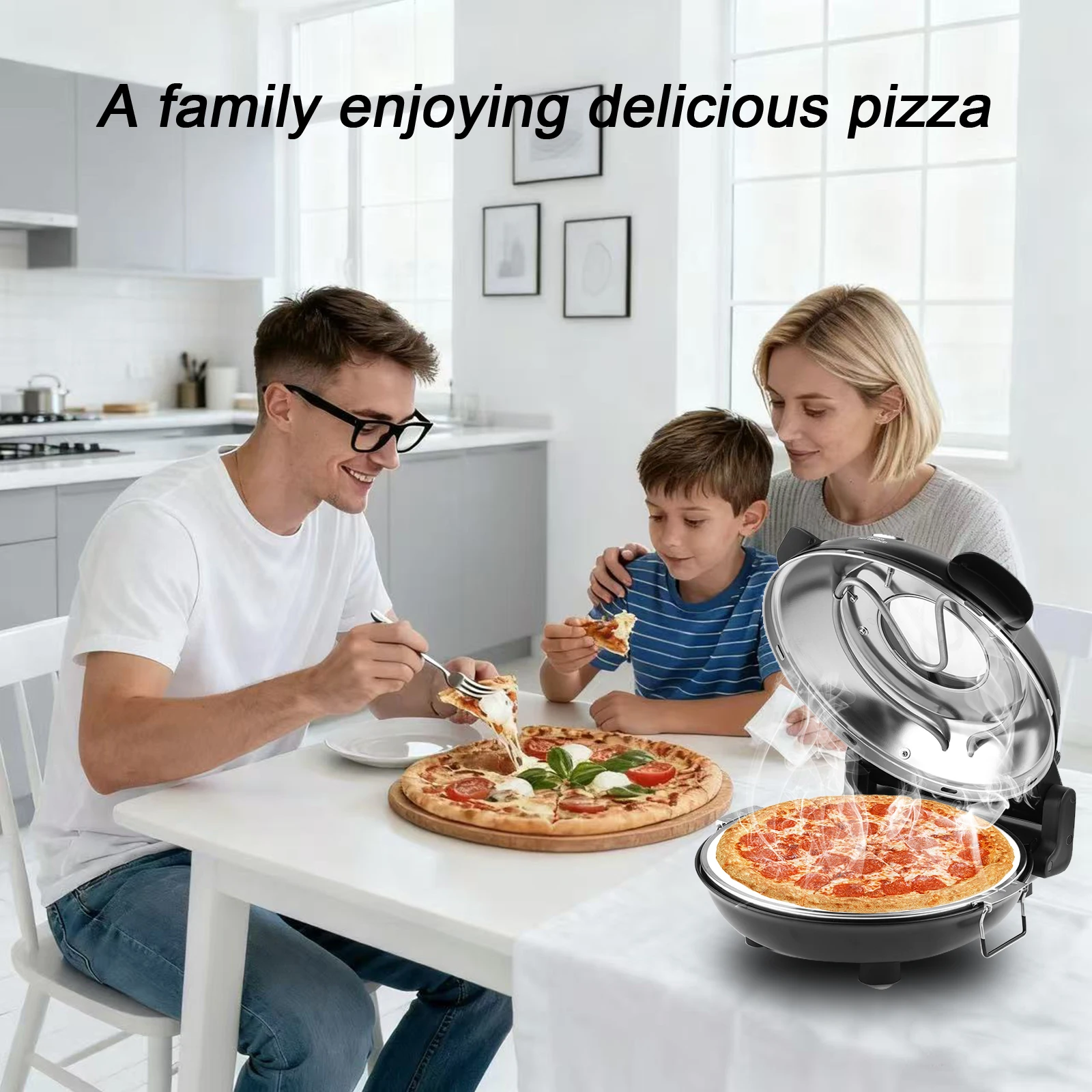 YIBAKE 12 Inch Black Electric Pizza Oven Countertop Maker Fireproof Ceramic Stone Heats up to 420℃ for Stone Baked Home Cooking