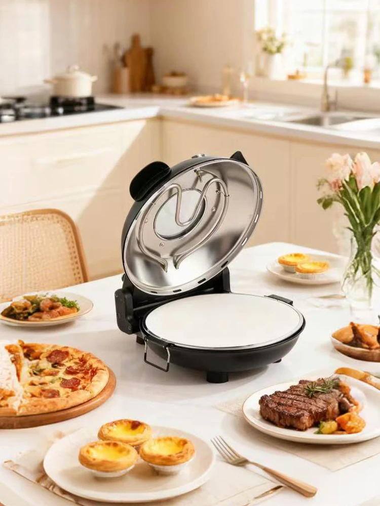 YIBAKE 12 Inch Black Electric Pizza Oven Countertop Maker Fireproof Ceramic Stone Heats up to 420℃ for Stone Baked Home Cooking