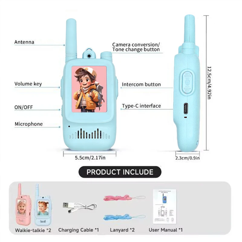 2pcs Kids Video Walkie Talkie Rechargeable Indoor Outdoor Toys One-Click Call Essential for Camping & Hiking Adventures Gift