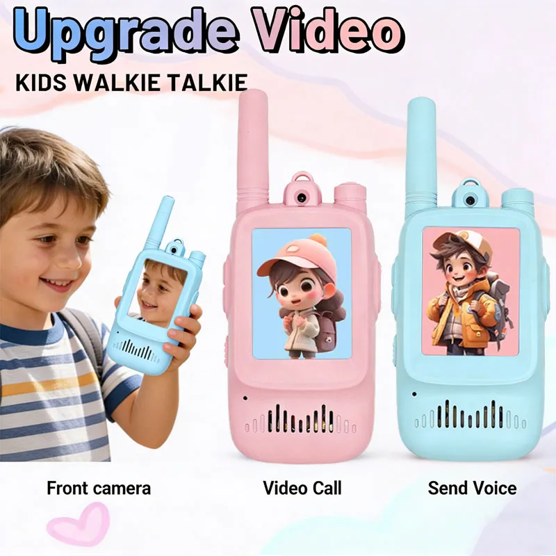 2pcs Kids Video Walkie Talkie Rechargeable Indoor Outdoor Toys One-Click Call Essential for Camping & Hiking Adventures Gift