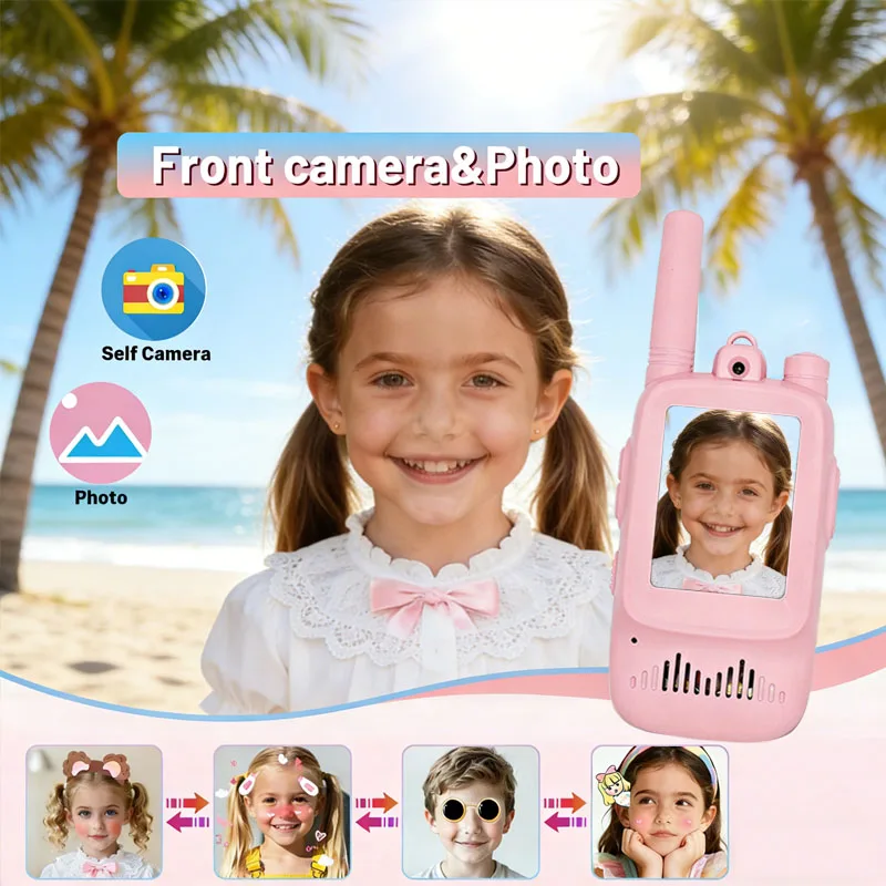 2pcs Kids Video Walkie Talkie Rechargeable Indoor Outdoor Toys One-Click Call Essential for Camping & Hiking Adventures Gift