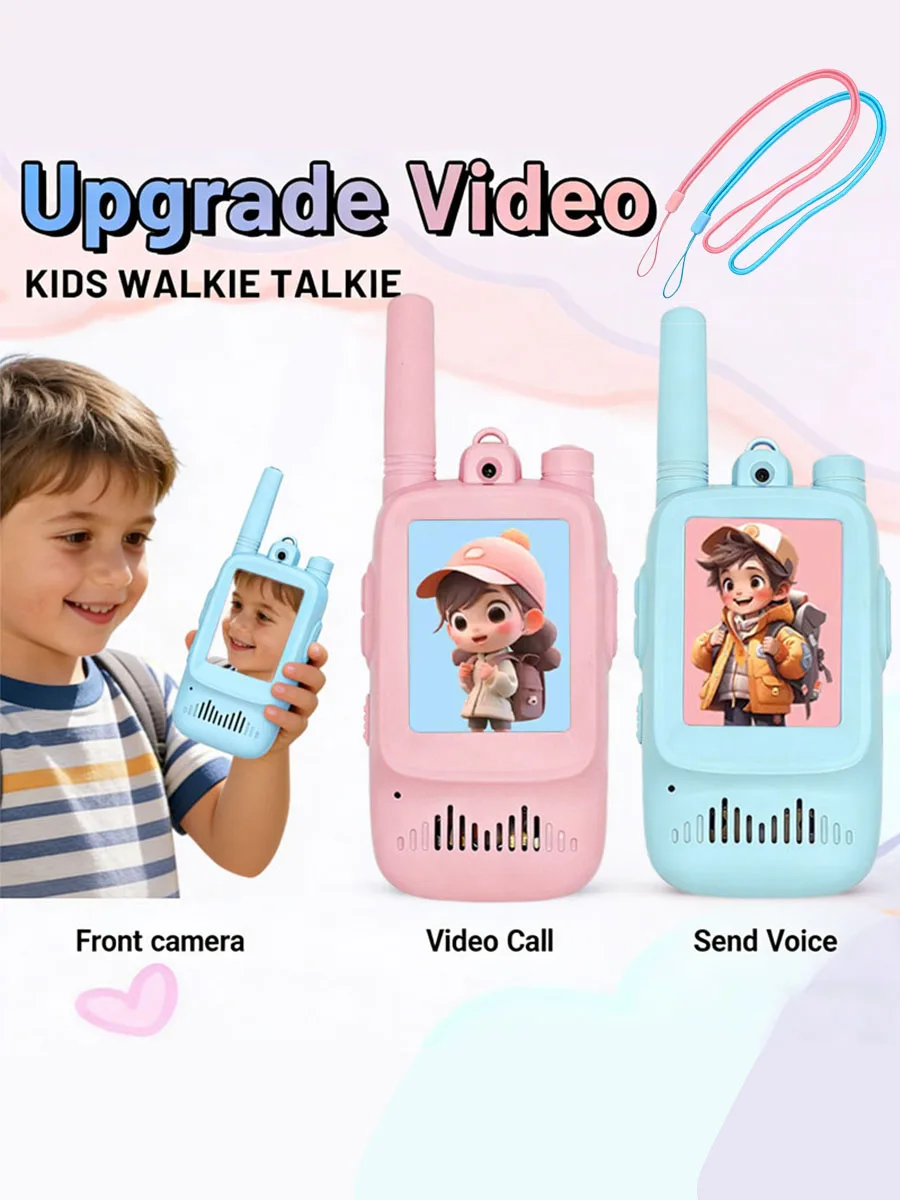 2pcs Kids Video Walkie Talkie Rechargeable Indoor Outdoor Toys One-Click Call Essential for Camping & Hiking Adventures Gift