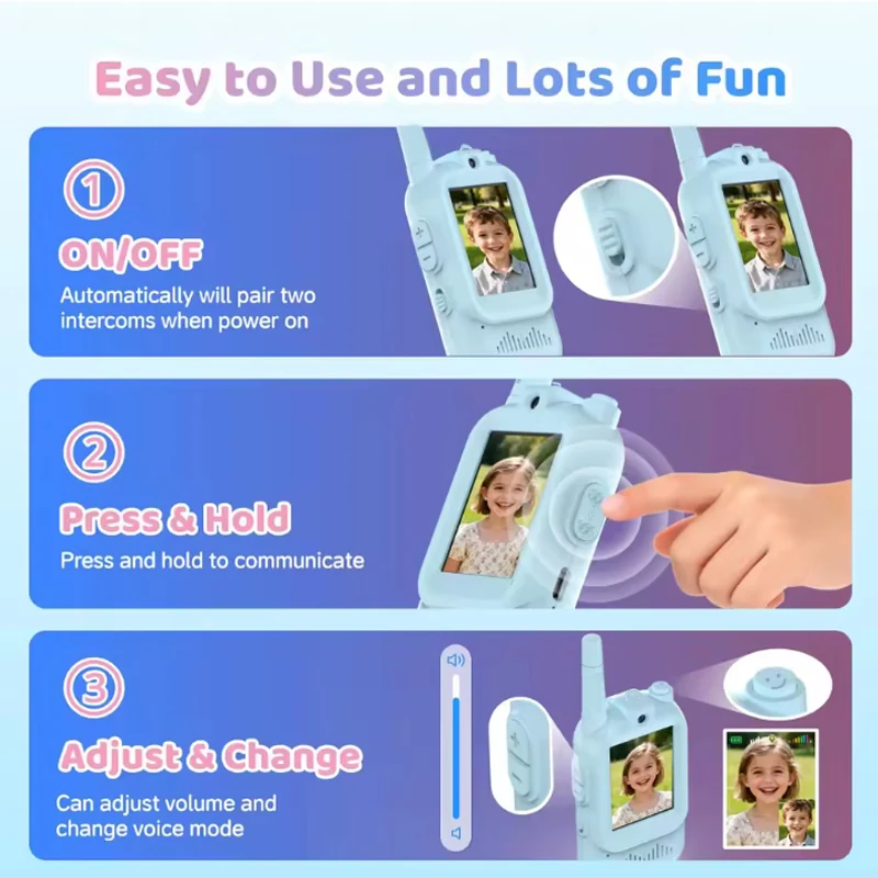 2pcs Kids Video Walkie Talkie Rechargeable Indoor Outdoor Toys One-Click Call Essential for Camping & Hiking Adventures Gift