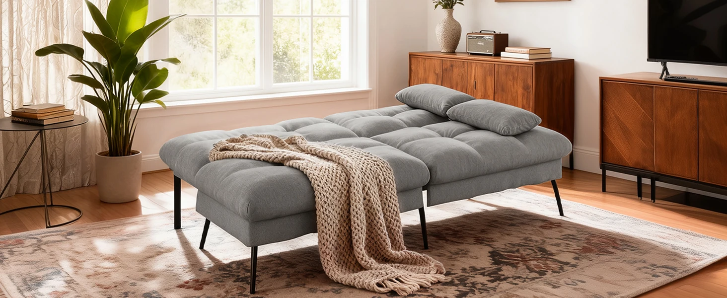 COMHOMA Fabric Sofa Bed 2 Seater Upgraded Frame 5-Gear Back Angle Adjustable Futon Sofa for Living Room