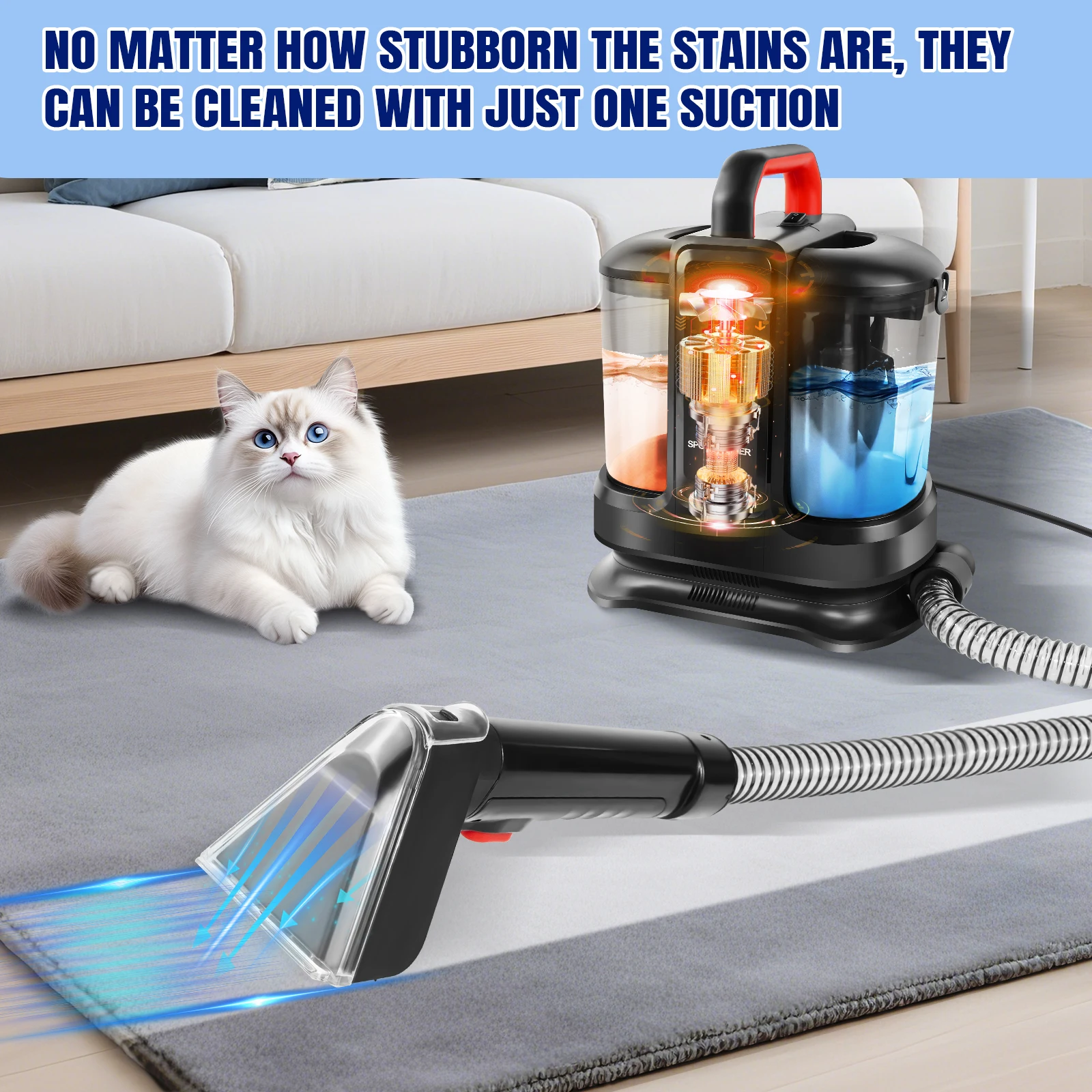 BRIEFNESS Portable Carpet Cleaner Dual Tank Spot Cleaner for Car Seat Pet Stain Upholstery Corded Washer for Sofa Mattress Rug