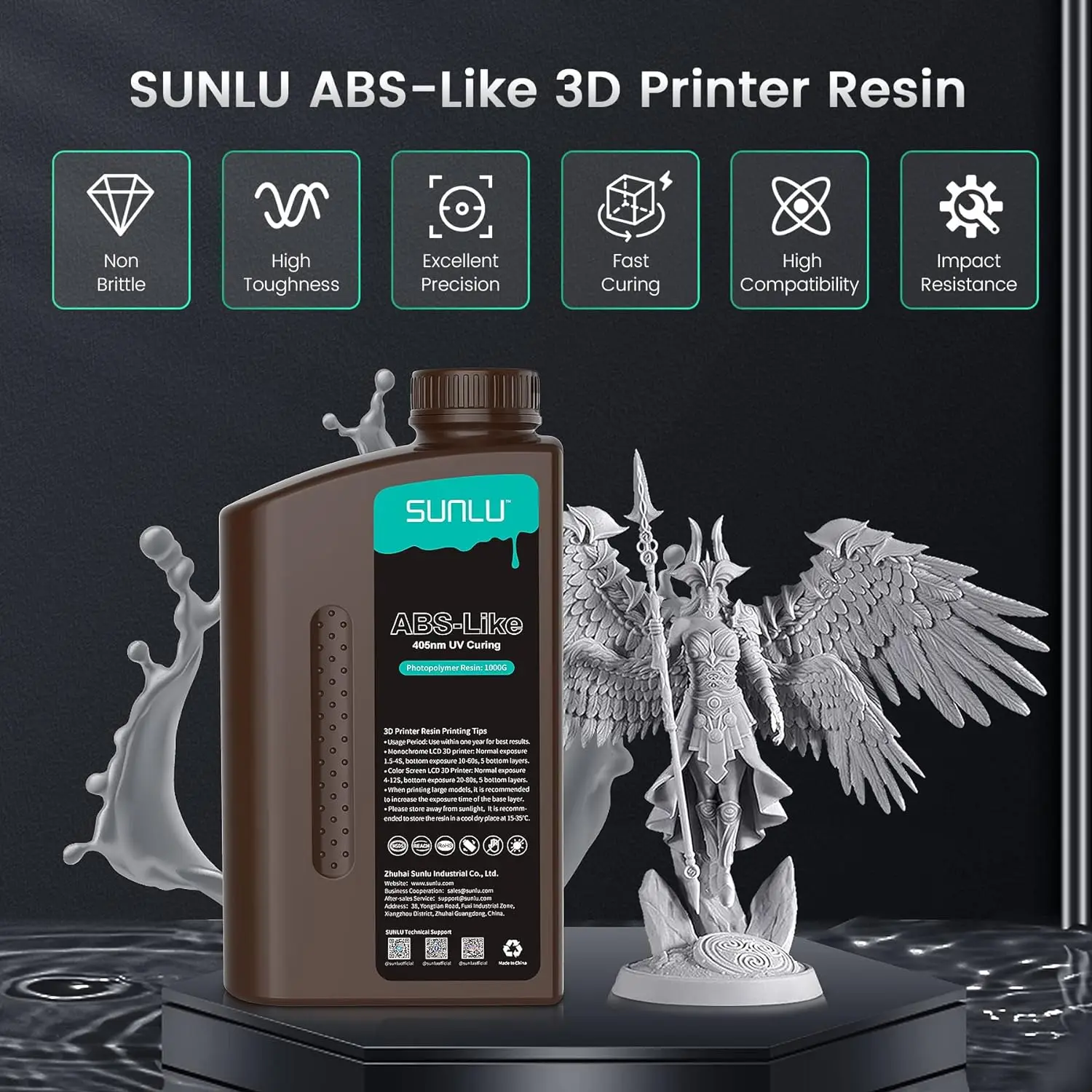 SUNLU 4KG ABS-Like/ Standard / Water-Wash 3D Resin 405nm UV Resin For Most SLA/DLP/LCD 3D Printer Material UV Sensitive 1kg