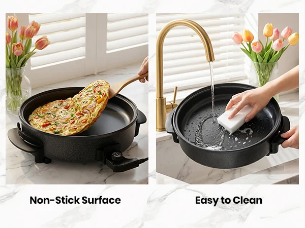 SUPERLEX 30cm Electric Multi Cooker 1500W Non-Stick Electric Skillet, 5 Adjustable Temperature Settings, Detachable Thermostat & Glass Lid, Multi Functional Pan for Hot Pot, Stir Fry and Stews