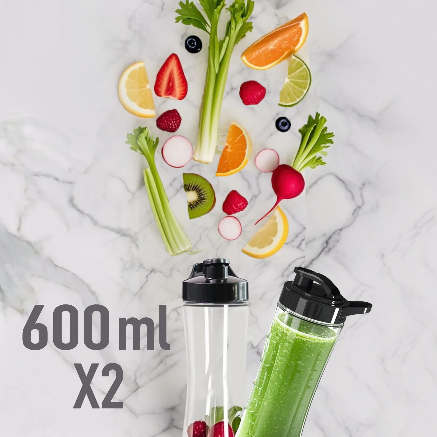 SUPERLEX Double Cup 600ML Electric Powerful Juicer 4000mAh Powerful Ice Crush Portable Blender Simple Operation Easy To Clean