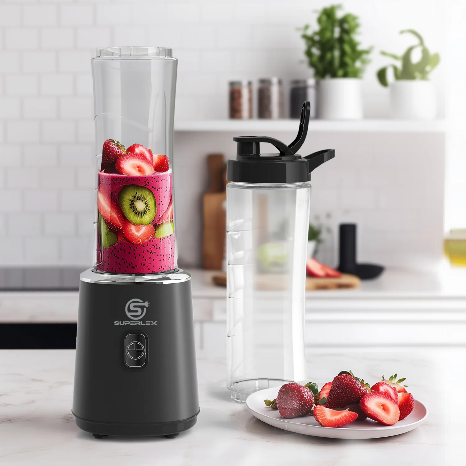 SUPERLEX Double Cup 600ML Electric Powerful Juicer 4000mAh Powerful Ice Crush Portable Blender Simple Operation Easy To Clean