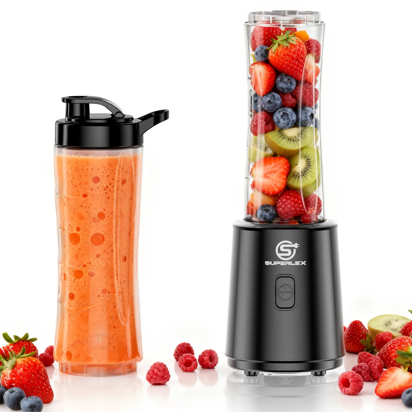 SUPERLEX Double Cup 600ML Electric Powerful Juicer 4000mAh Powerful Ice Crush Portable Blender Simple Operation Easy To Clean