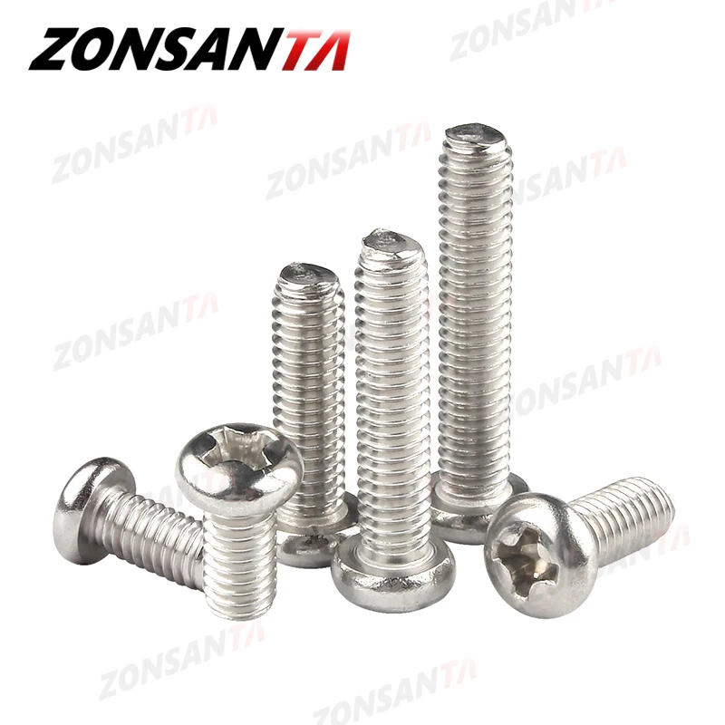 ZONSANTA M1.6 M2 M2.5 M3 M4 M5 M6 DIN7985 GB818 304 Stainless Steel Cross Recessed Pan Head Screw Phillips TV Computer Bolts