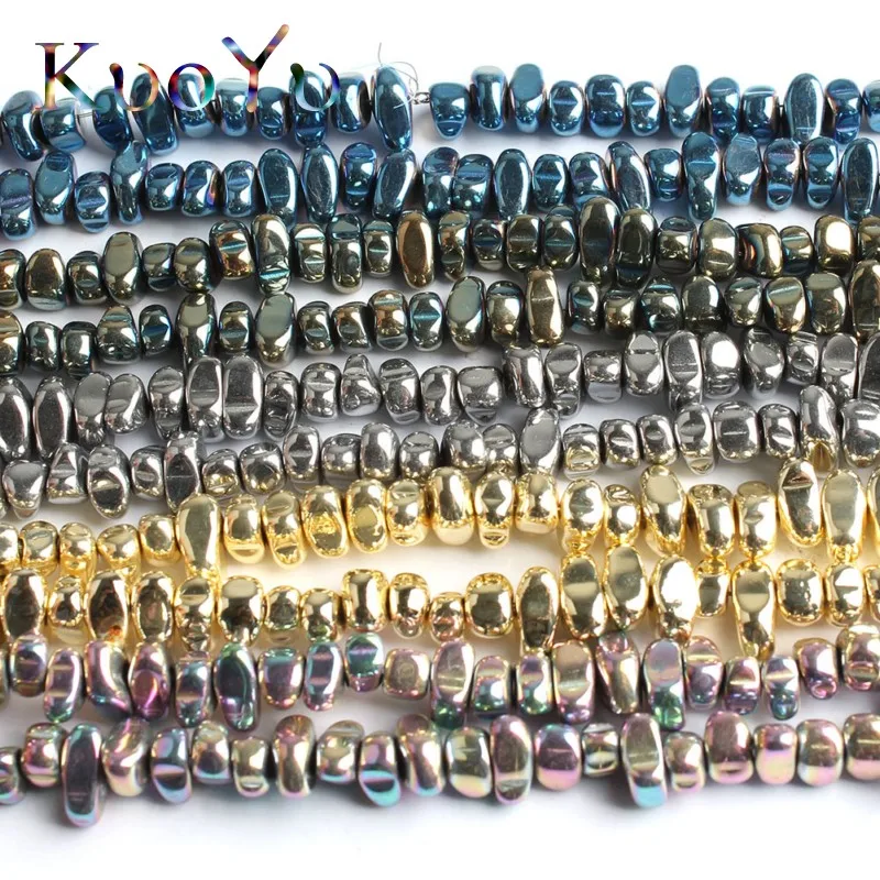 Natural Stone Flat Irregular Multicolor Plated Hematite Loose Spacer Beads For DIY Necklace Bracelet Jewelry Making 15" Strand