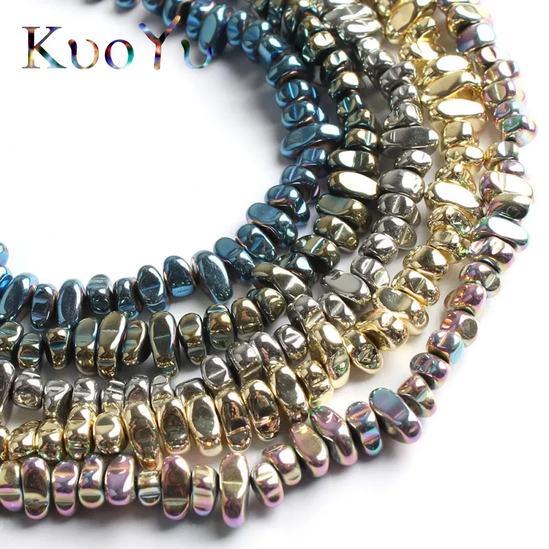 Natural Stone Flat Irregular Multicolor Plated Hematite Loose Spacer Beads For DIY Necklace Bracelet Jewelry Making 15" Strand