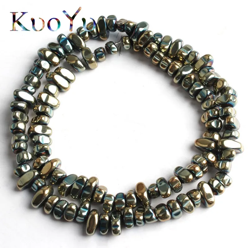 Natural Stone Flat Irregular Multicolor Plated Hematite Loose Spacer Beads For DIY Necklace Bracelet Jewelry Making 15" Strand