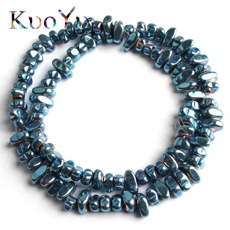 Natural Stone Flat Irregular Multicolor Plated Hematite Loose Spacer Beads For DIY Necklace Bracelet Jewelry Making 15" Strand