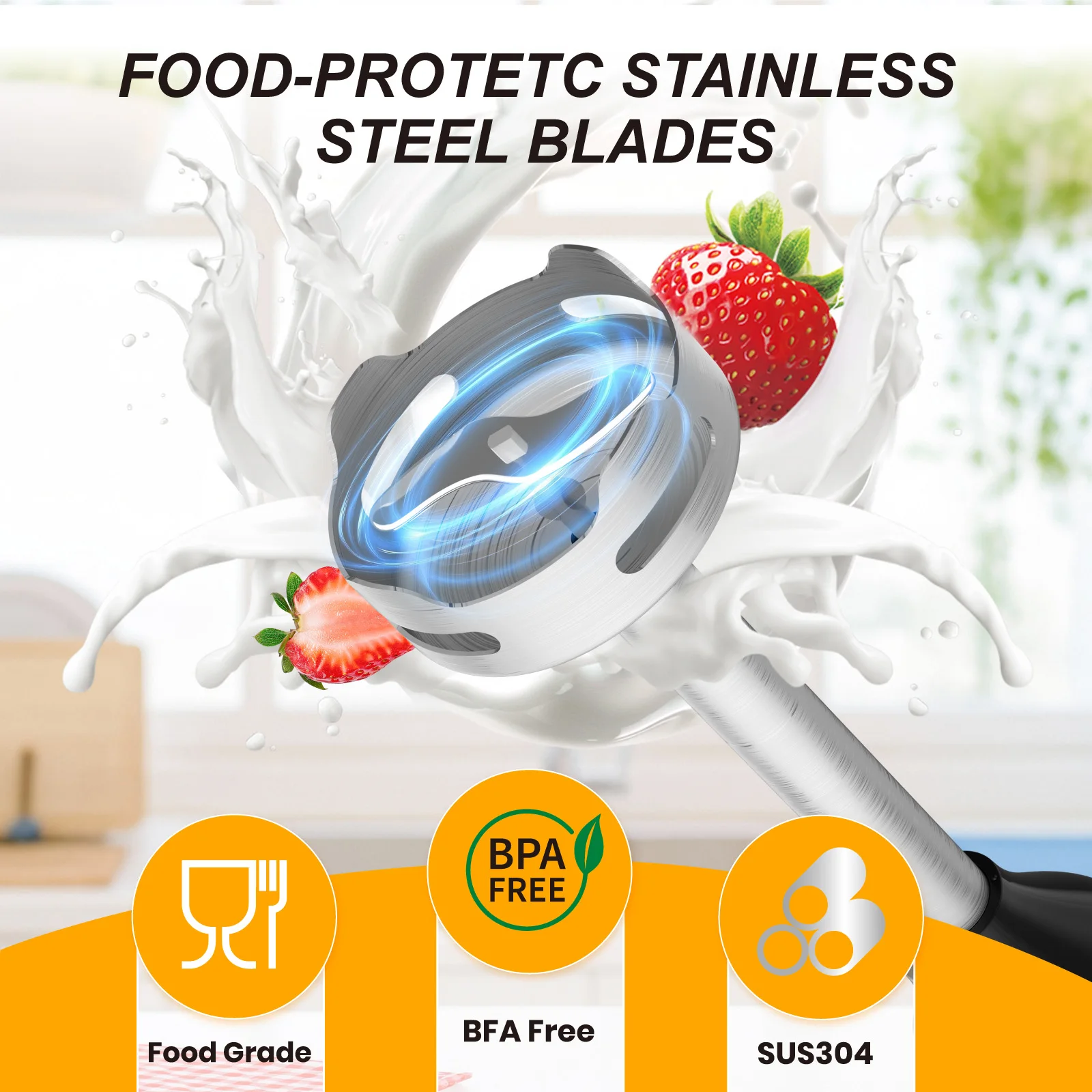 SUPERLEX Stainless Steel 600W Immersion Hand Blender + 304 Sharper Blades Non-slip 2 Speed Electric Steel Mixer Kitchen Gadget