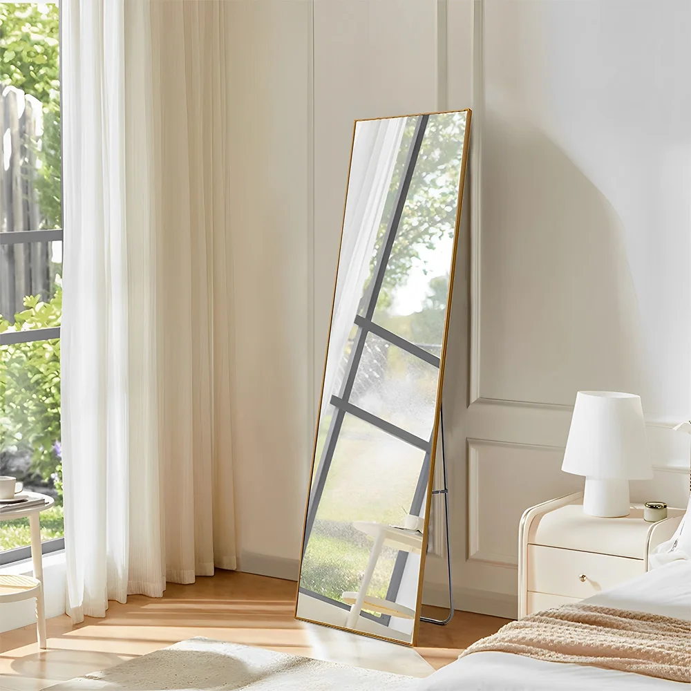 Voltsify Modern Metal Frame Full Length Wall-Mounted Mirror for Living Room Bedroom