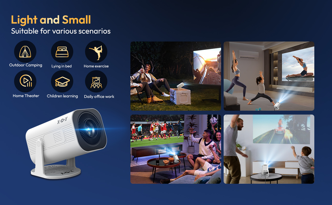 XGODY 4K Projector Android Mini Beamer Allwinner H713 Dual WIFI6 BT5.4 1280*720P Home Theater Outdoor Portable