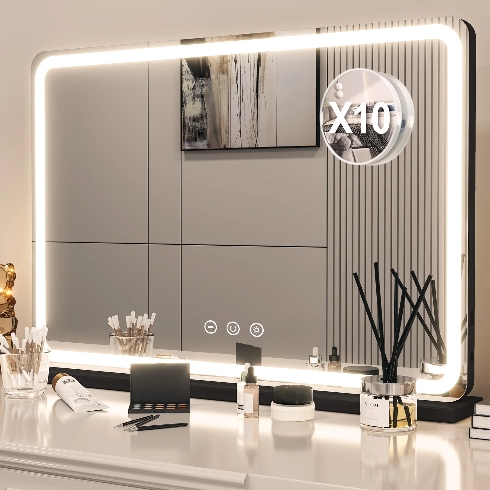 Extra Large Hollywood Vanity Mirror with LED Lights 3 Color Modes Touch Control Dimming Tabletop Lighted Makeup Mirror