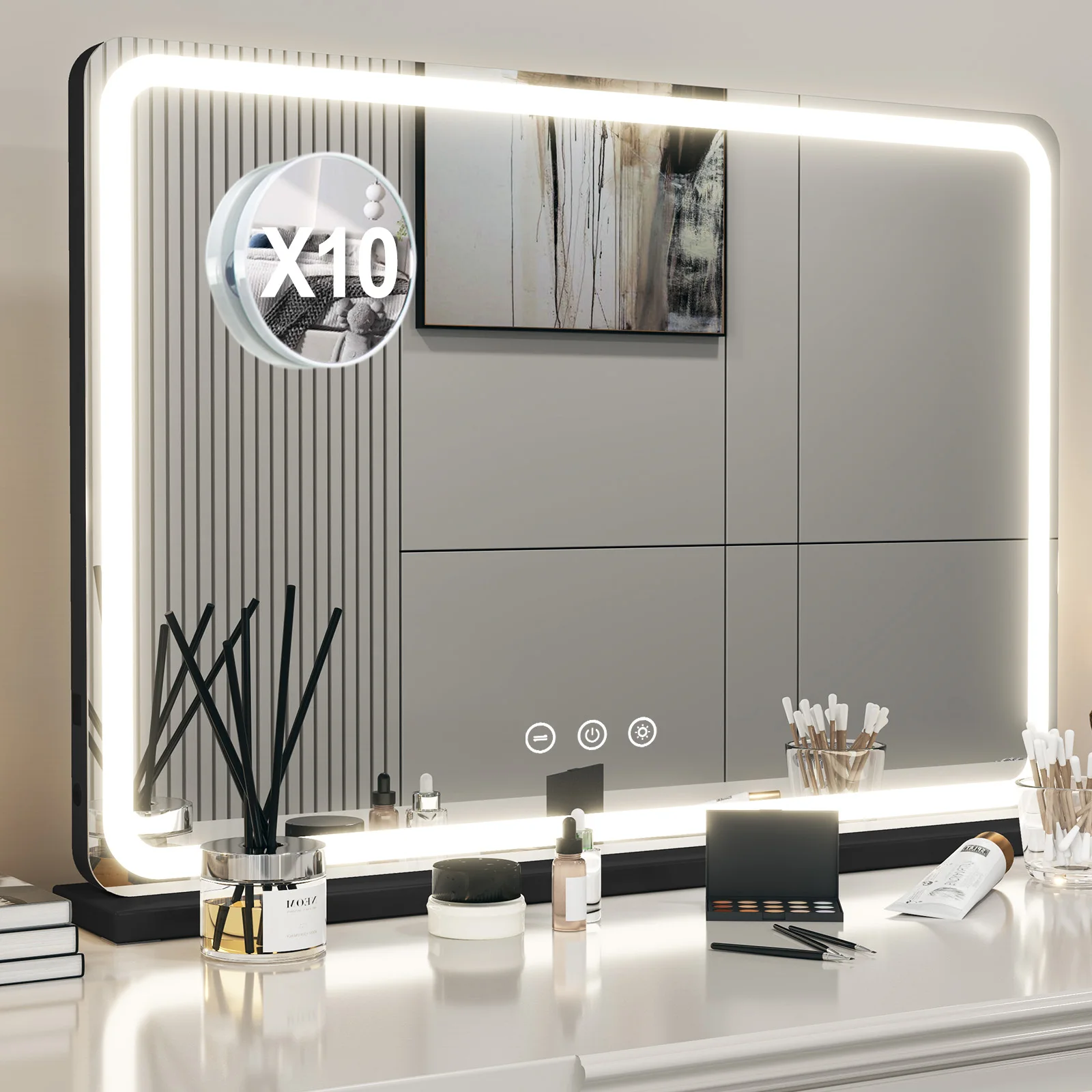 Extra Large Hollywood Vanity Mirror with LED Lights 3 Color Modes Touch Control Dimming Tabletop Lighted Makeup Mirror