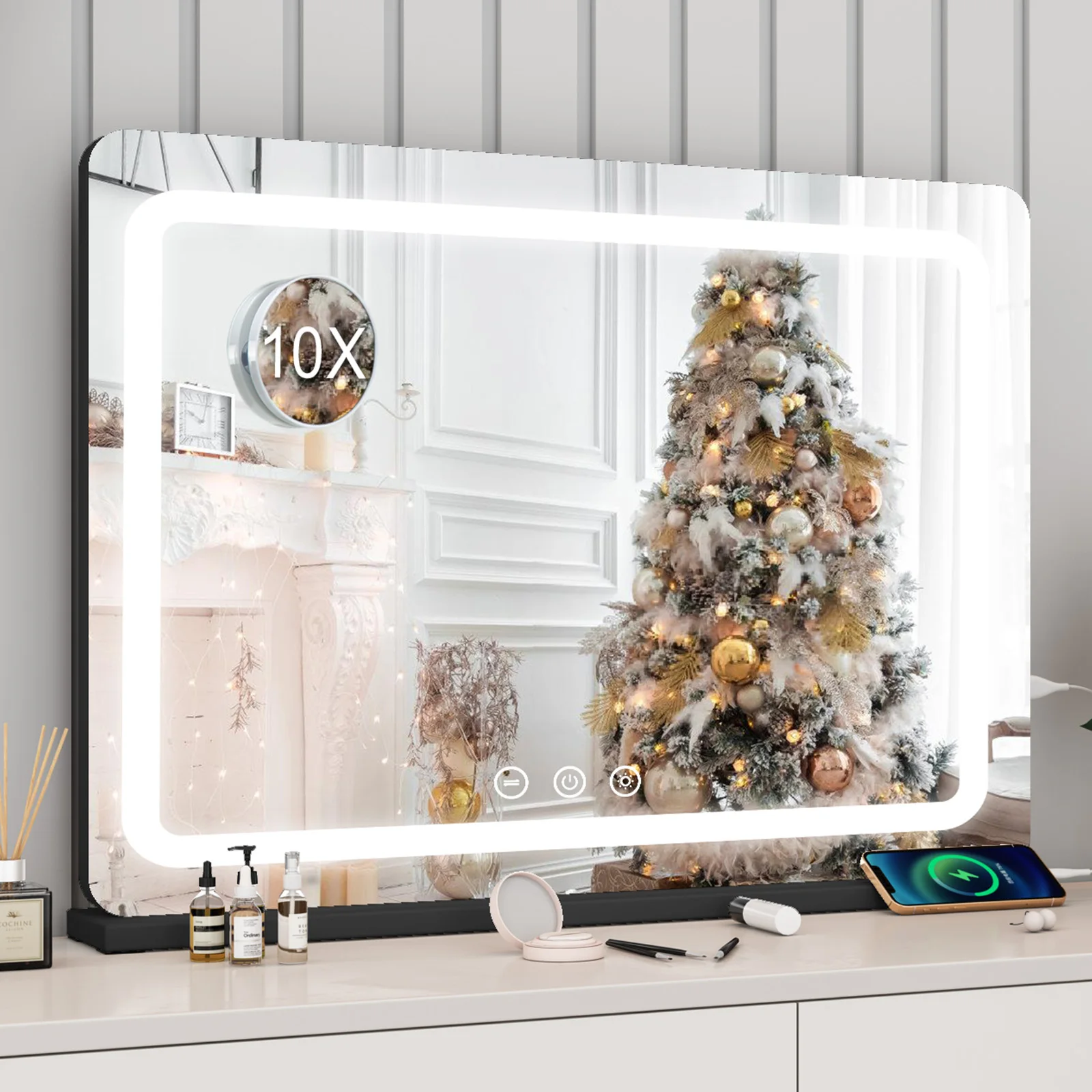 Extra Large Hollywood Vanity Mirror with LED Lights 3 Color Modes Touch Control Dimming Tabletop Lighted Makeup Mirror