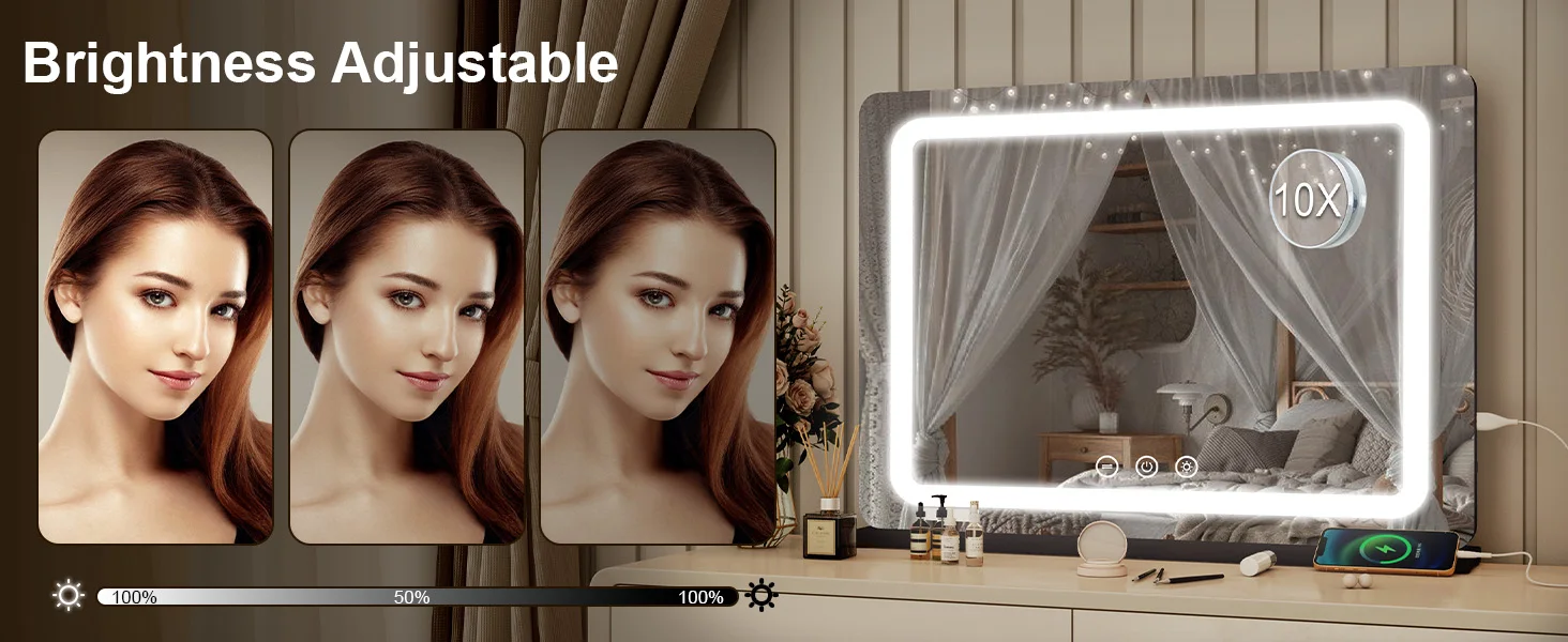 Extra Large Hollywood Vanity Mirror with LED Lights 3 Color Modes Touch Control Dimming Tabletop Lighted Makeup Mirror