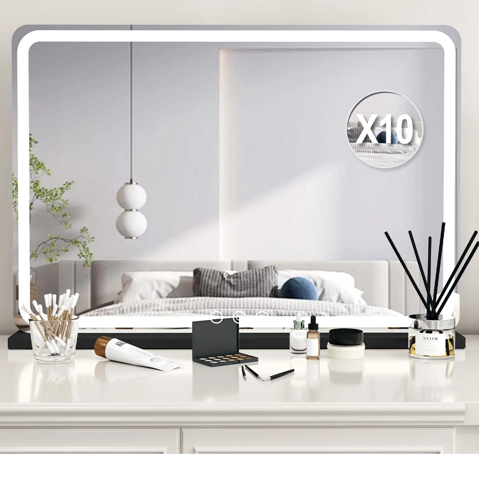 Extra Large Hollywood Vanity Mirror with LED Lights 3 Color Modes Touch Control Dimming Tabletop Lighted Makeup Mirror