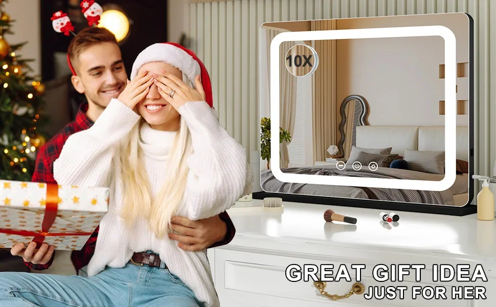 Extra Large Hollywood Vanity Mirror with LED Lights 3 Color Modes Touch Control Dimming Tabletop Lighted Makeup Mirror
