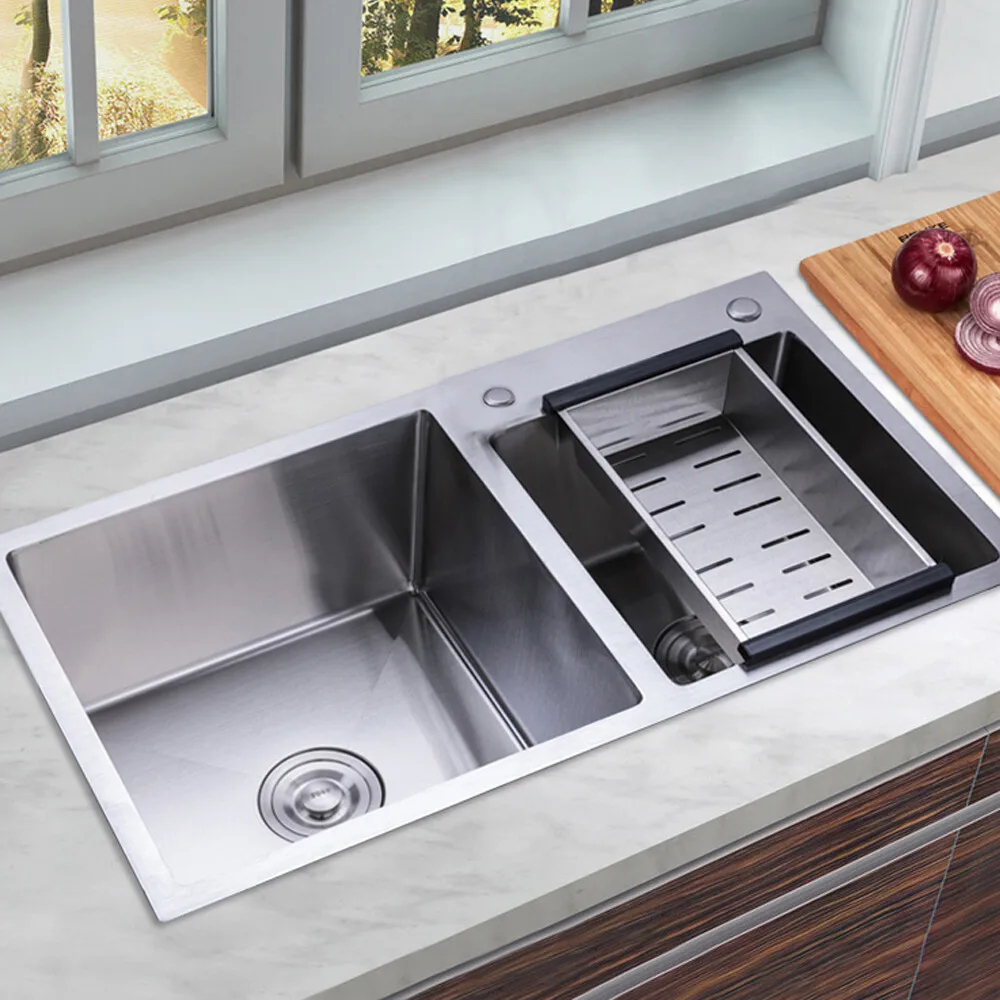 Stainless Steel Double Bowl Drop-in Kitchen Sink Noise Reduction Efficient Drainage Anti-Condensation Easy to Clean