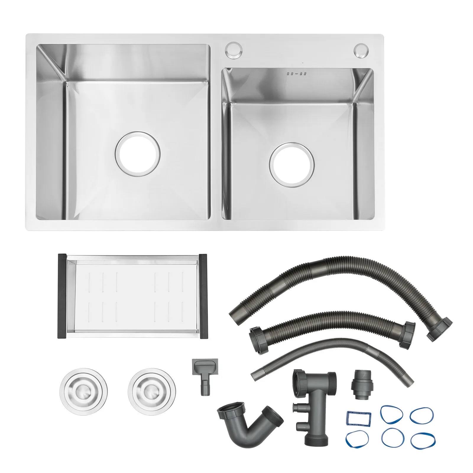 Stainless Steel Double Bowl Drop-in Kitchen Sink Noise Reduction Efficient Drainage Anti-Condensation Easy to Clean