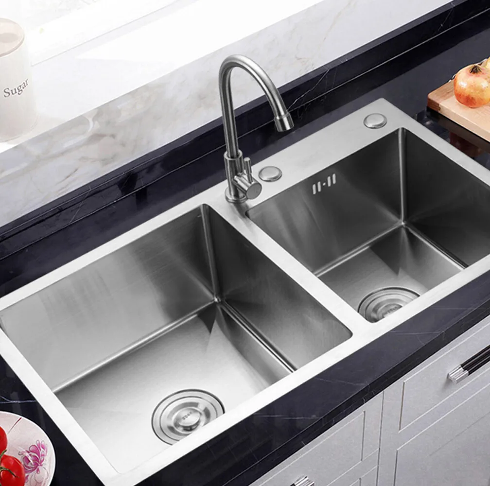 Stainless Steel Double Bowl Drop-in Kitchen Sink Noise Reduction Efficient Drainage Anti-Condensation Easy to Clean