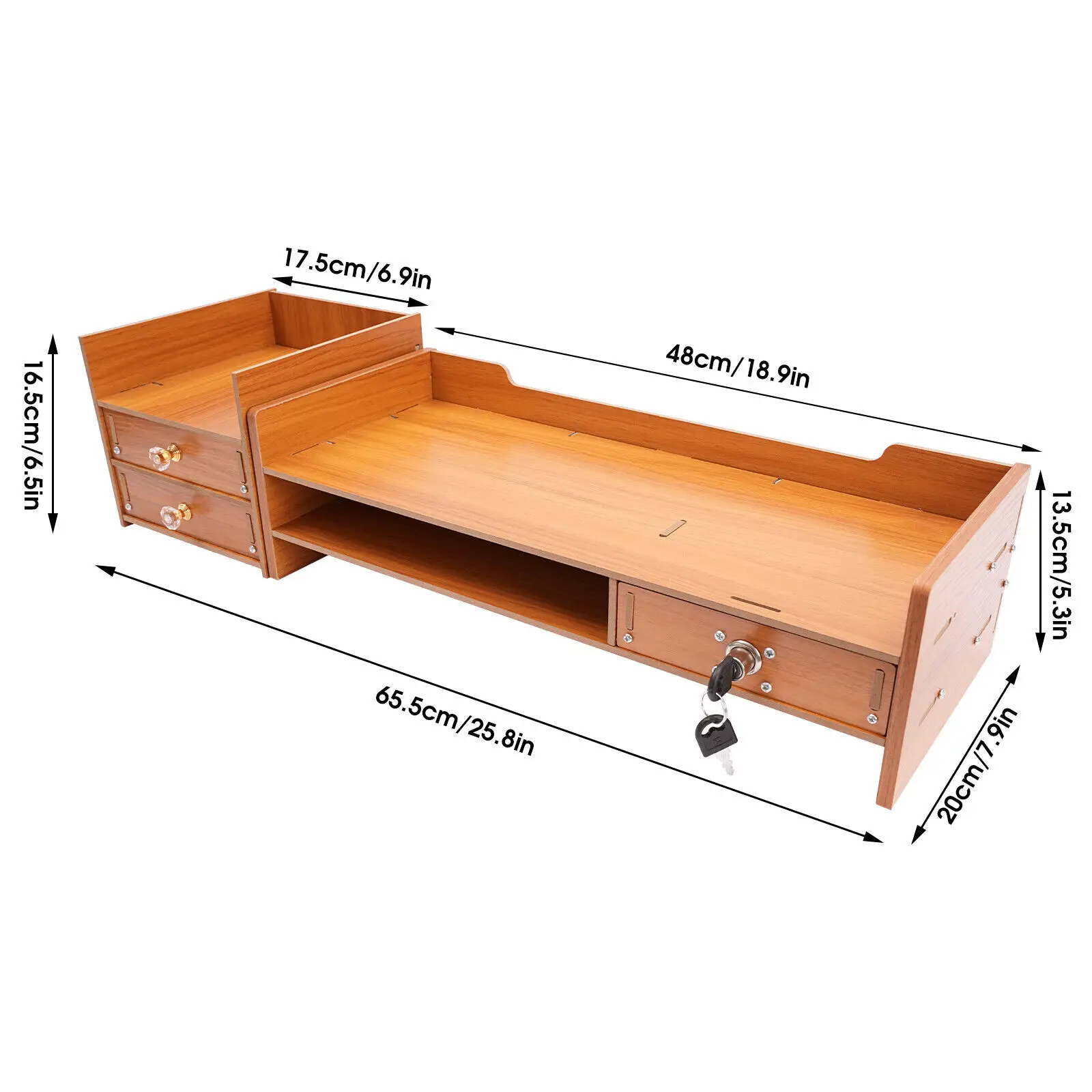 Computer Monitor Stand, Computer Shelf with Wooden Drawers, Desktop Monitor Stand, Suitable for Study, Office and Desk Storage
