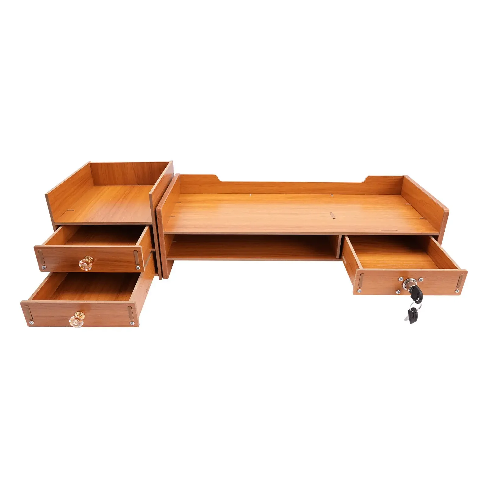 Computer Monitor Stand, Computer Shelf with Wooden Drawers, Desktop Monitor Stand, Suitable for Study, Office and Desk Storage