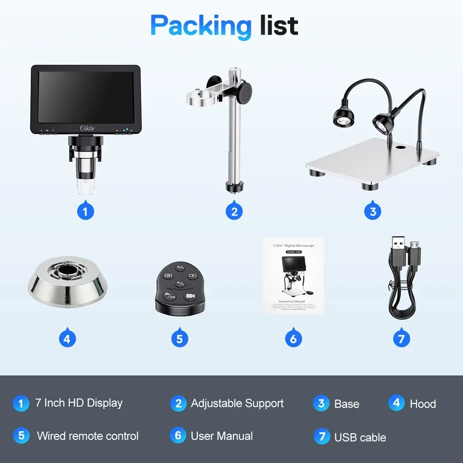 Elikliv DM9 7'' Digital Microscope 50X-1200X Video Microscope Camera Adjustable HD LCD For PCB Electronics Soldering Tools
