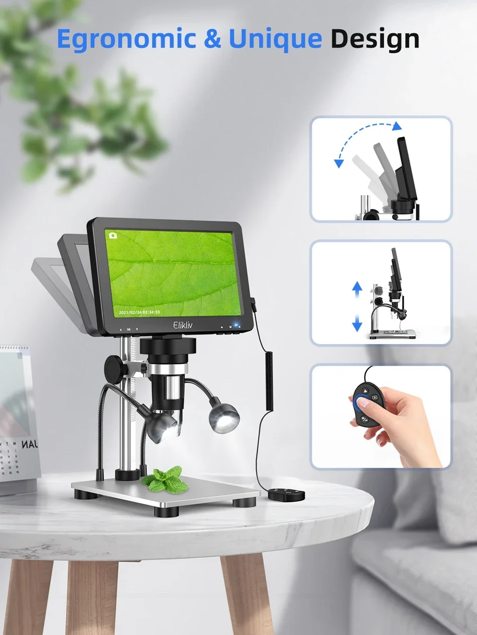 Elikliv DM9 7'' Digital Microscope 50X-1200X Video Microscope Camera Adjustable HD LCD For PCB Electronics Soldering Tools