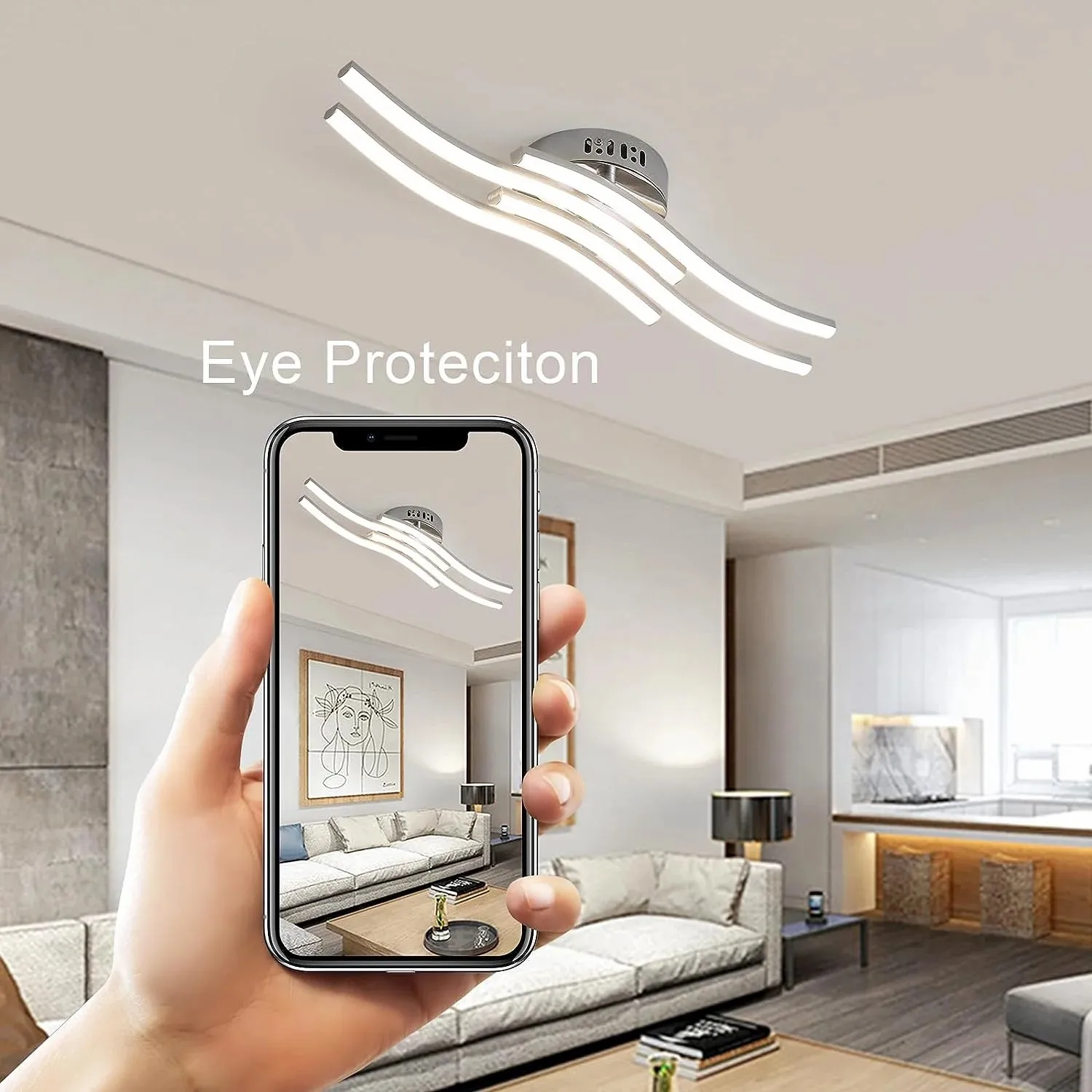 Modern Led Ceiling Light, 4 Built-in Wave Led Board Design Ceiling Lamps Silver Ceiling Lighting for Living Room Bedroom Kitchen