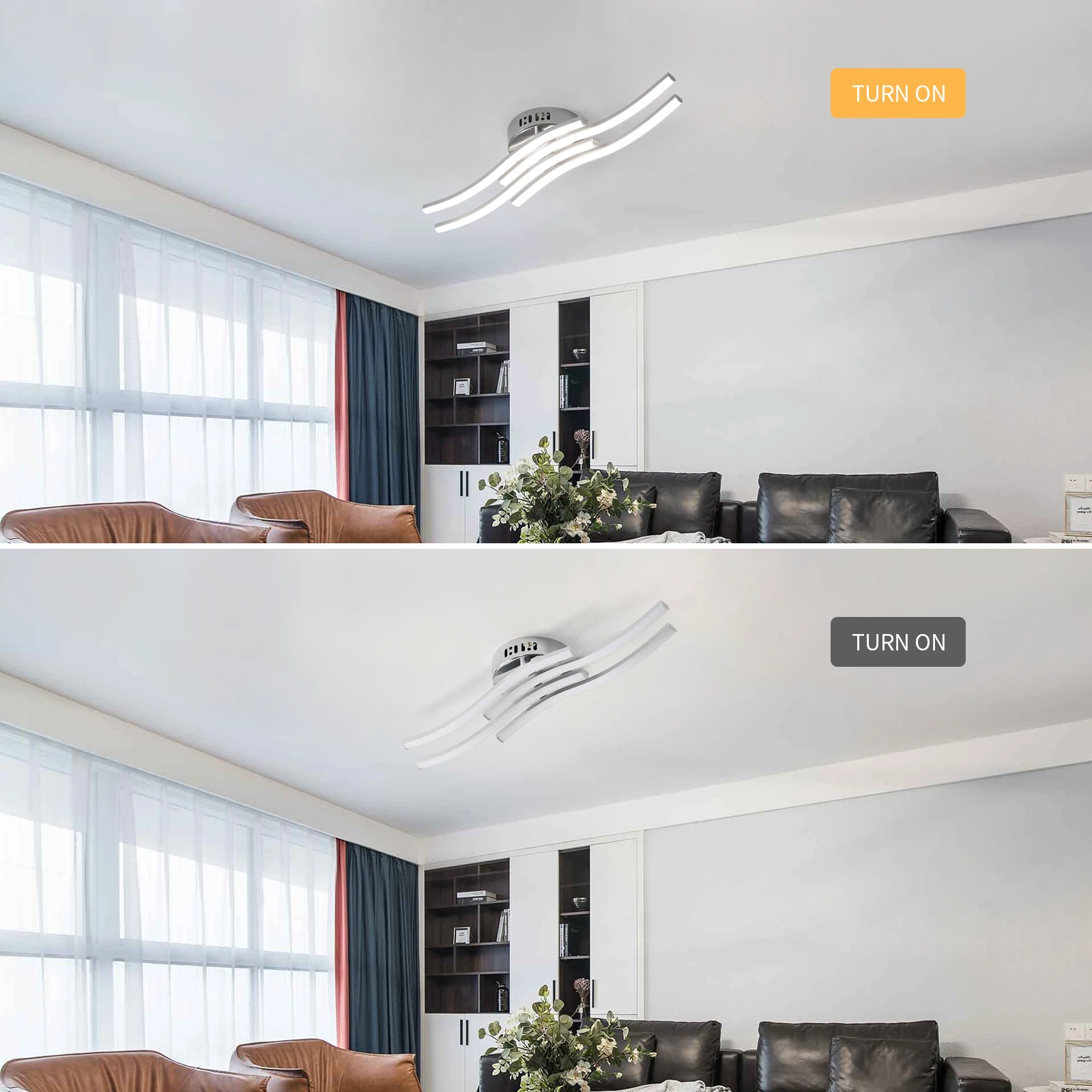 Modern Led Ceiling Light, 4 Built-in Wave Led Board Design Ceiling Lamps Silver Ceiling Lighting for Living Room Bedroom Kitchen
