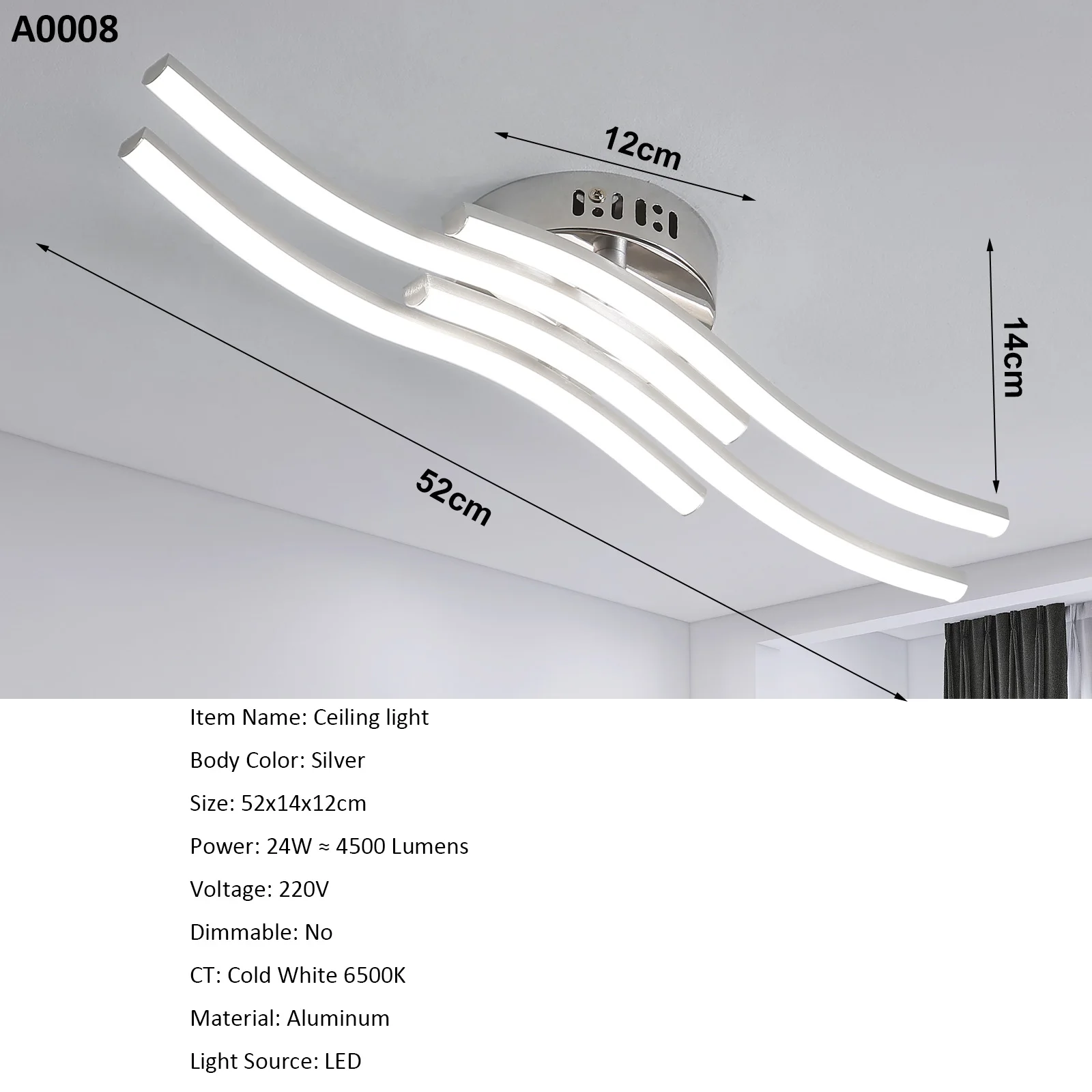 Modern Led Ceiling Light, 4 Built-in Wave Led Board Design Ceiling Lamps Silver Ceiling Lighting for Living Room Bedroom Kitchen