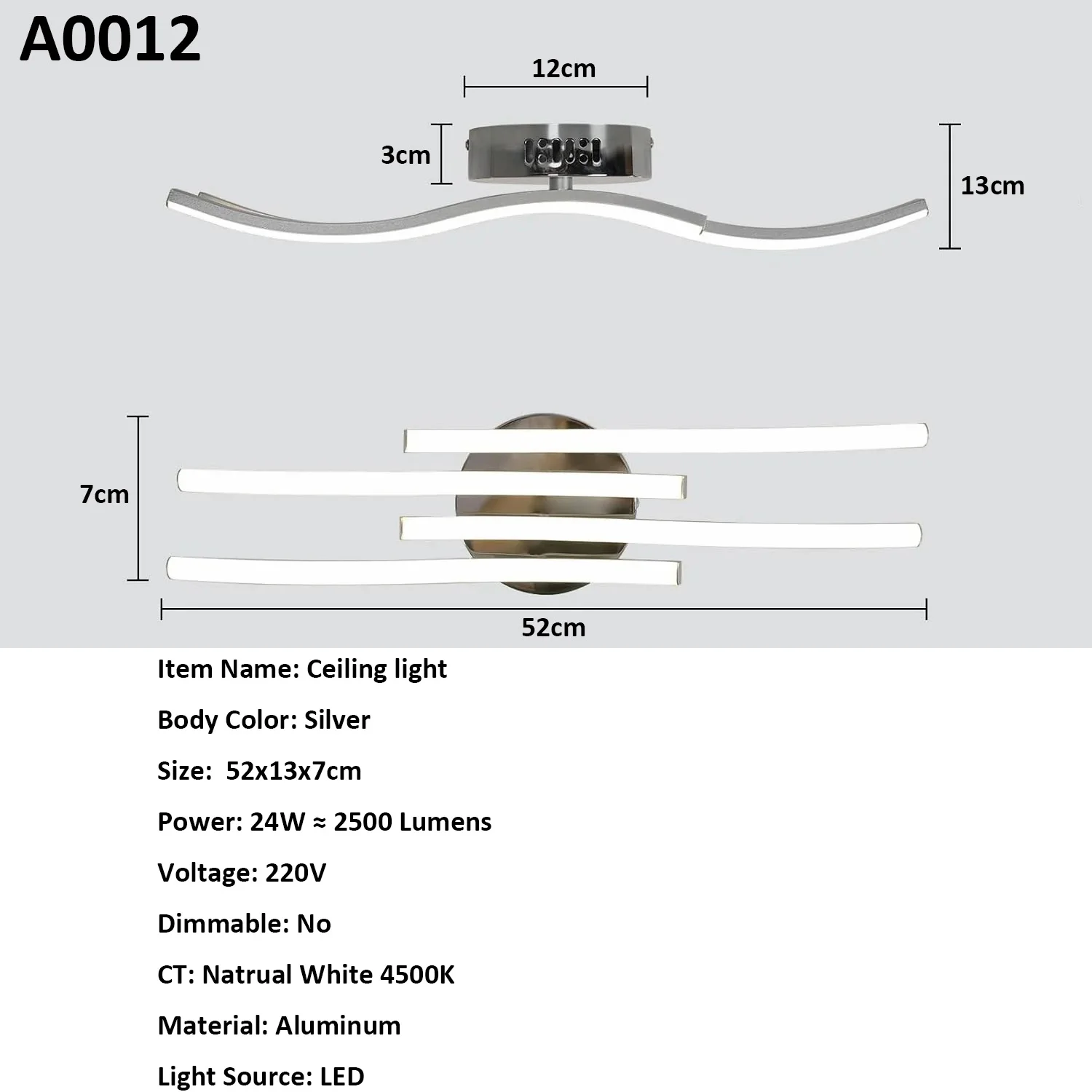 Modern Led Ceiling Light, 4 Built-in Wave Led Board Design Ceiling Lamps Silver Ceiling Lighting for Living Room Bedroom Kitchen