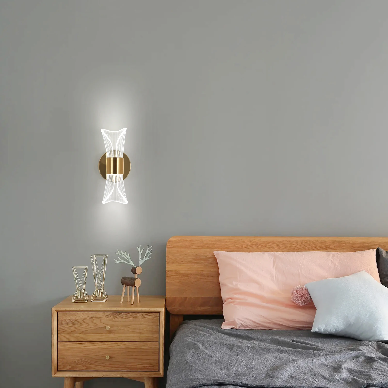 Indoor LED Wall Lamp,Modern 12W Wall Lamp Dimmable with 3 Light Colors,Gold Acrylic Wall Lamp for Bedroom Stairwell Hallway