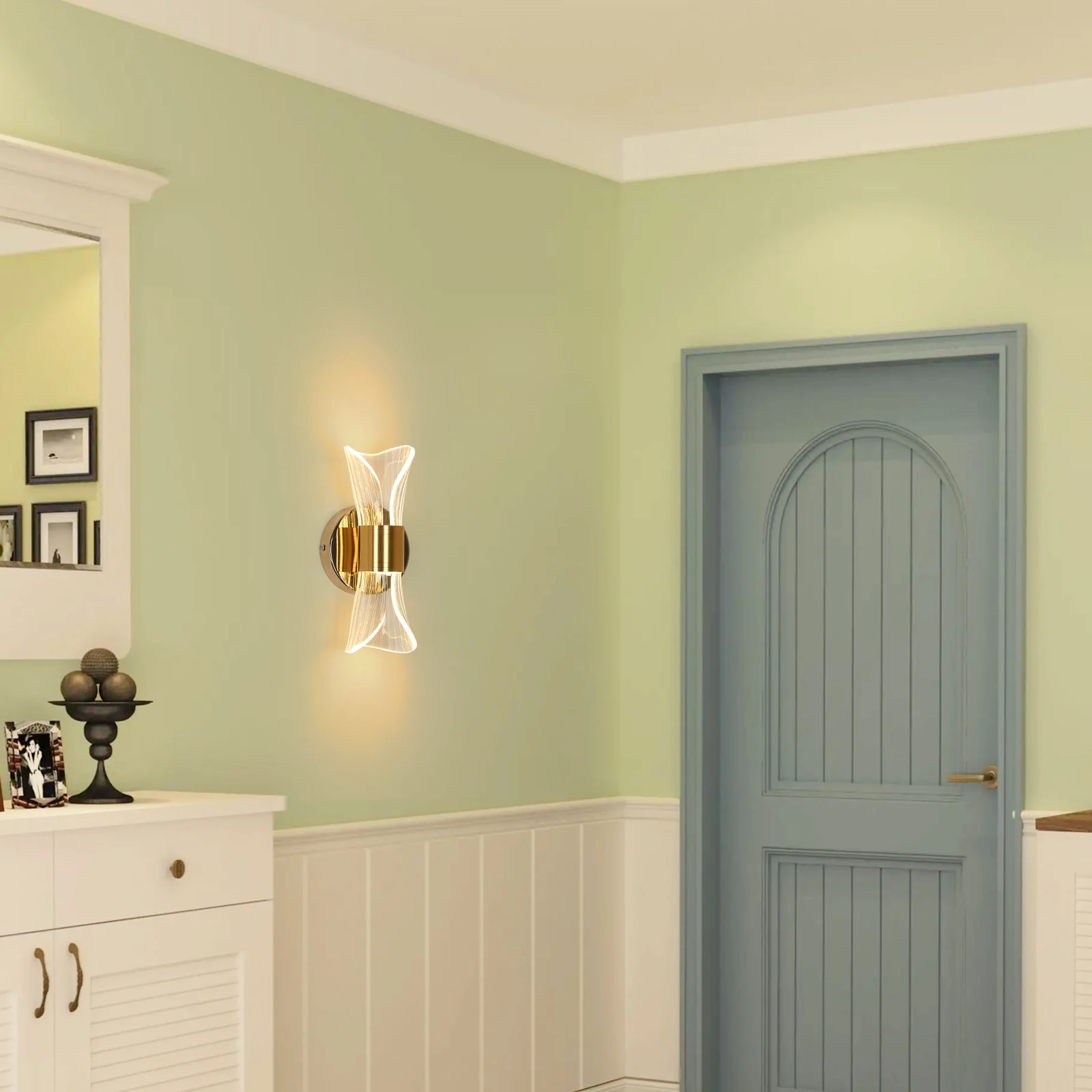 Indoor LED Wall Lamp,Modern 12W Wall Lamp Dimmable with 3 Light Colors,Gold Acrylic Wall Lamp for Bedroom Stairwell Hallway