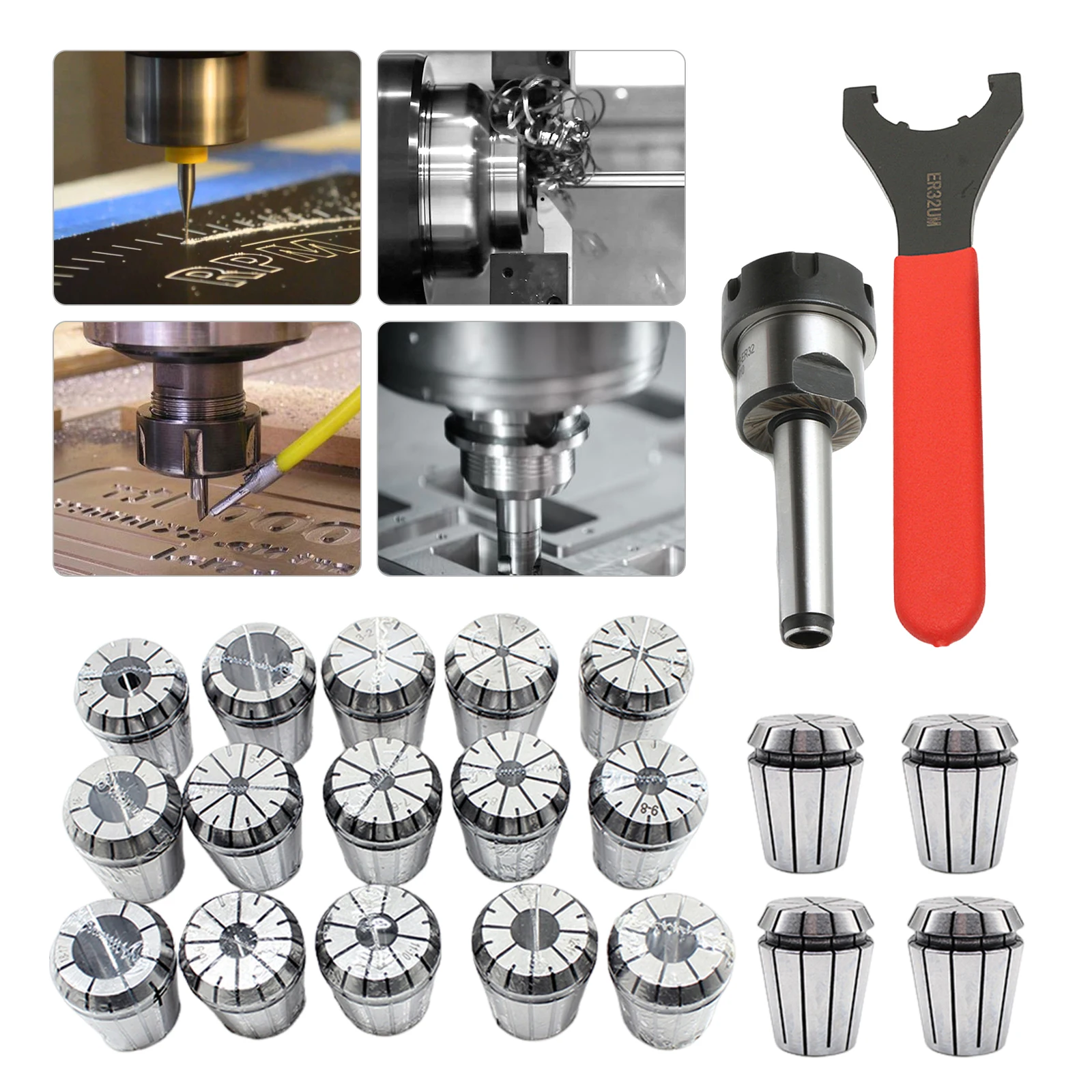 19 PCS ER32 Spring Collet Set 2-20mm, 0.015mm High Precision Collet Chuck Kit for CNC Milling Engraving Machine