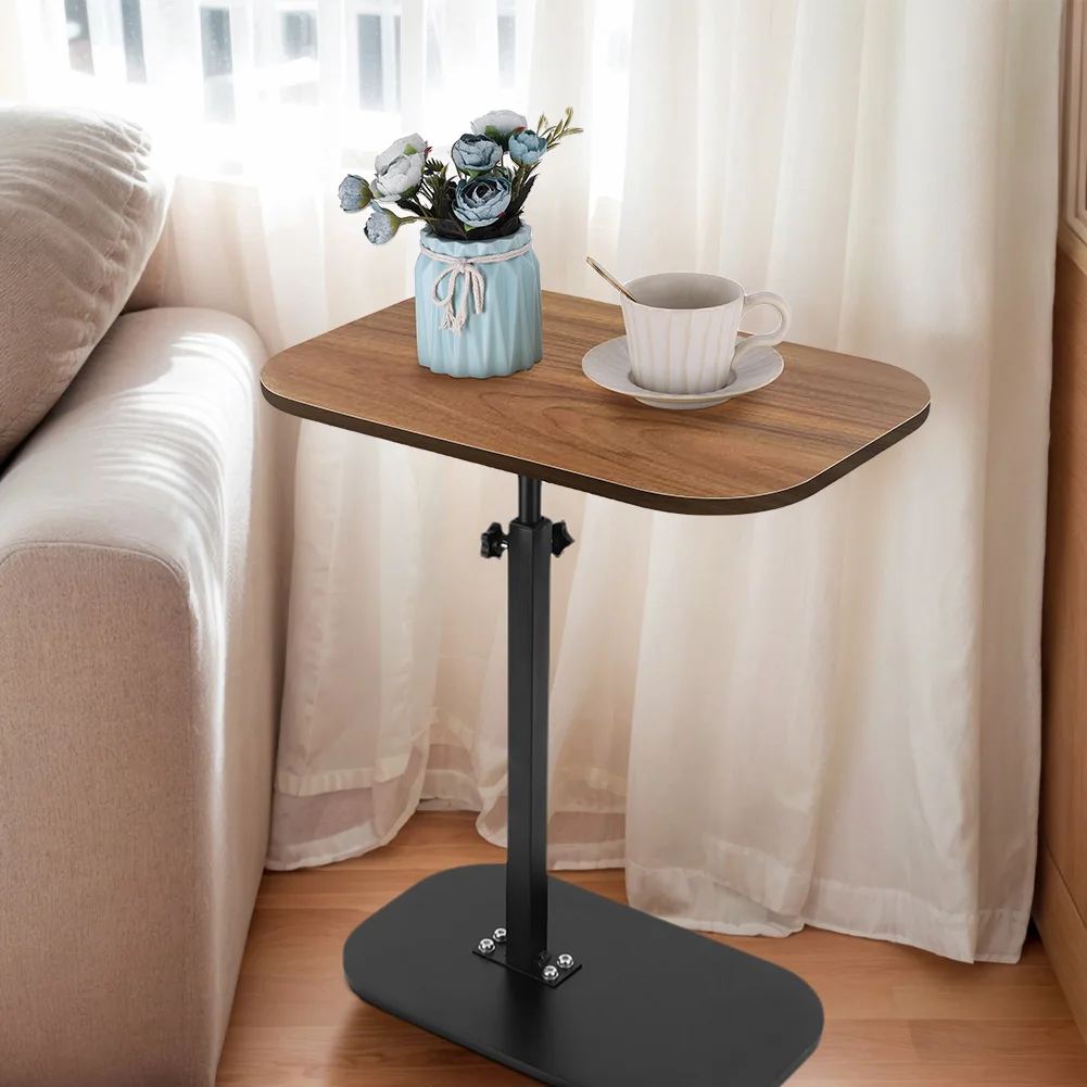 C Shaped Side Table Portable Corner Table for Small Spaces (Walnut Desktop)